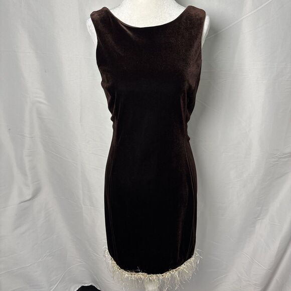 Vintage 90s Velvet Cocktail Dress Size 8 Gatsby Flapper Beaded Fringe Hem party - Picture 2 of 7